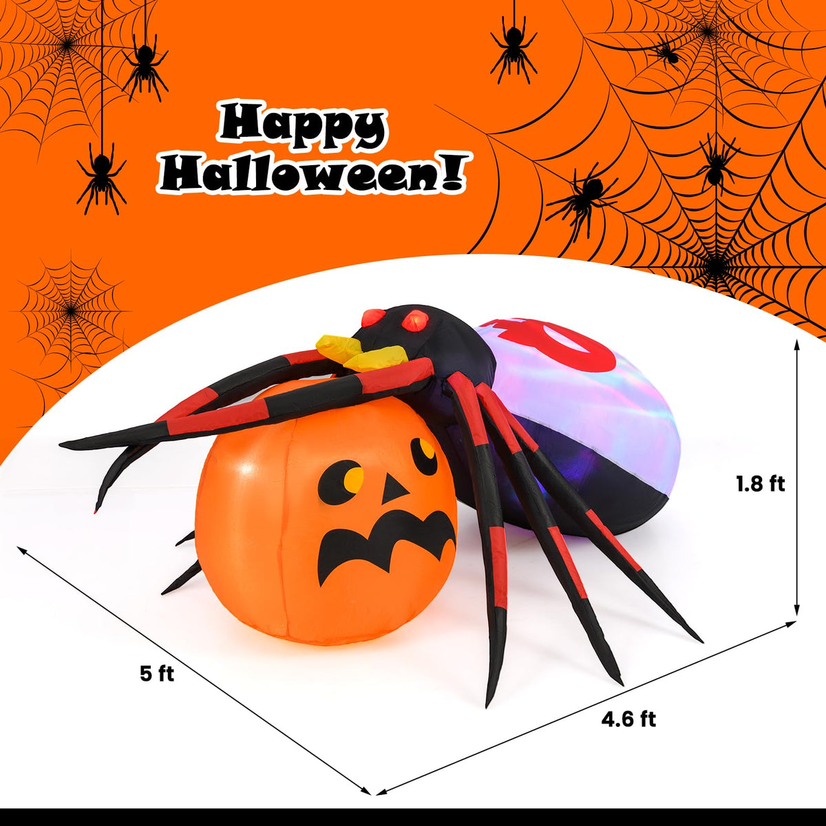 5 Ft Inflatable Spider on Pumpkin Yard Decoration