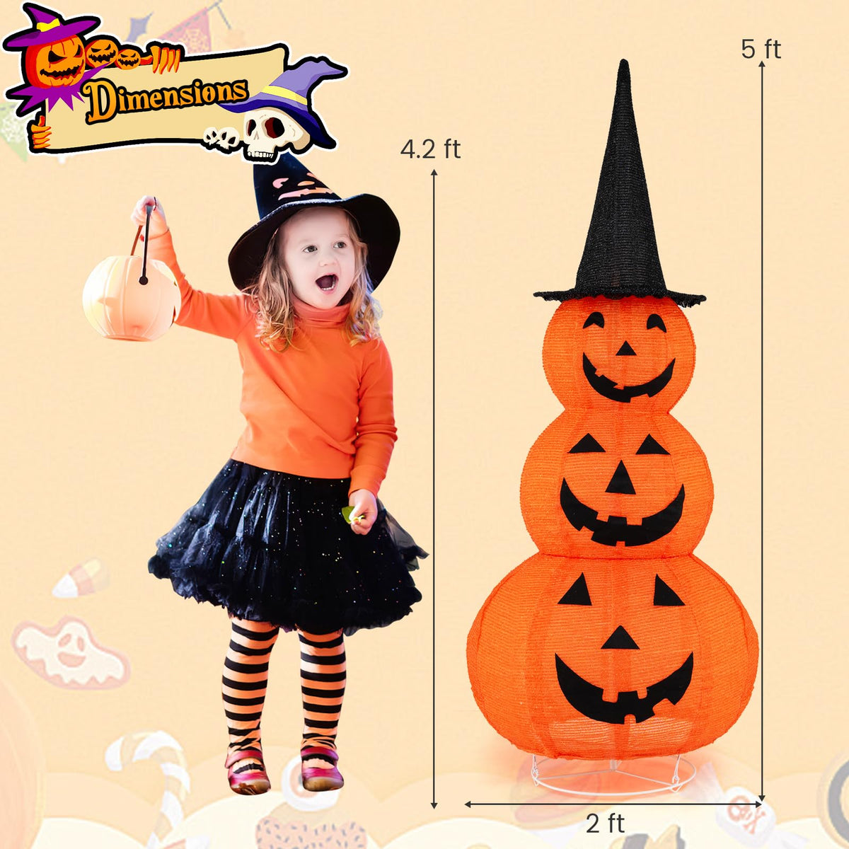 5 Ft Light Up Stacked Pumpkin Yard Decoration