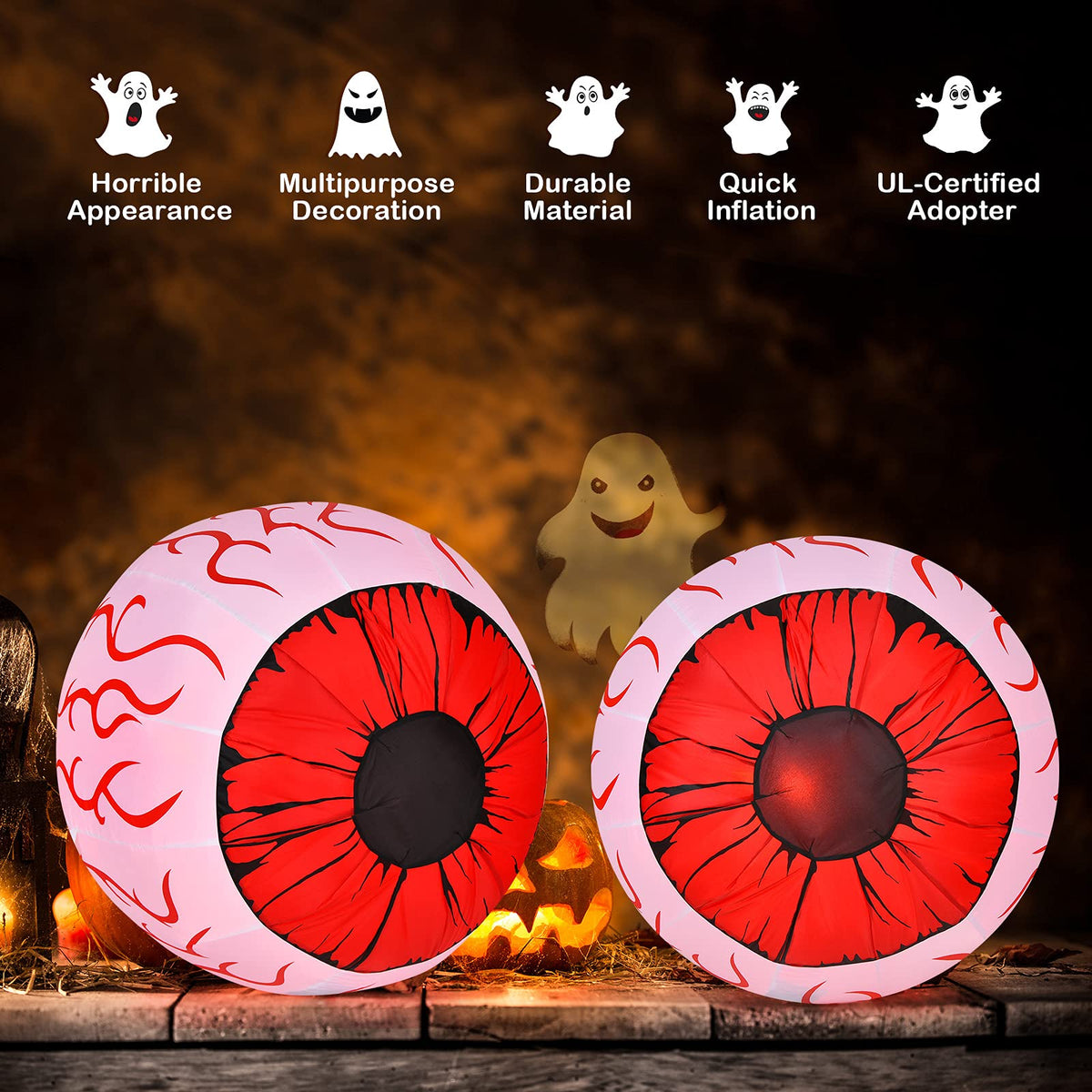 3 Ft Inflatable Light Up Eyeballs, 2 Pack