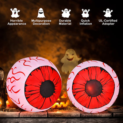 3 Ft Inflatable Light Up Eyeballs, 2 Pack