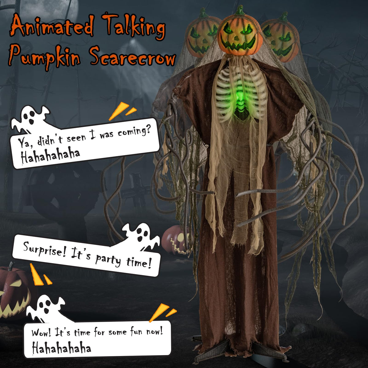 6 Ft Talking Ghost Pumpkin with Moving Head