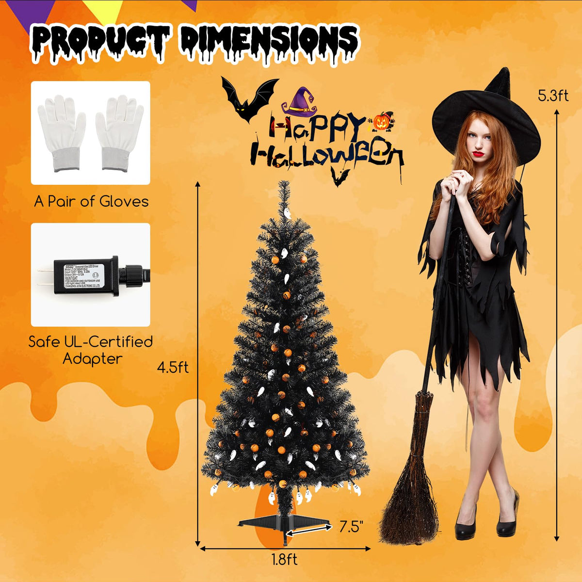 4.5 Ft Pre-Lit Black Halloween Tree with Music