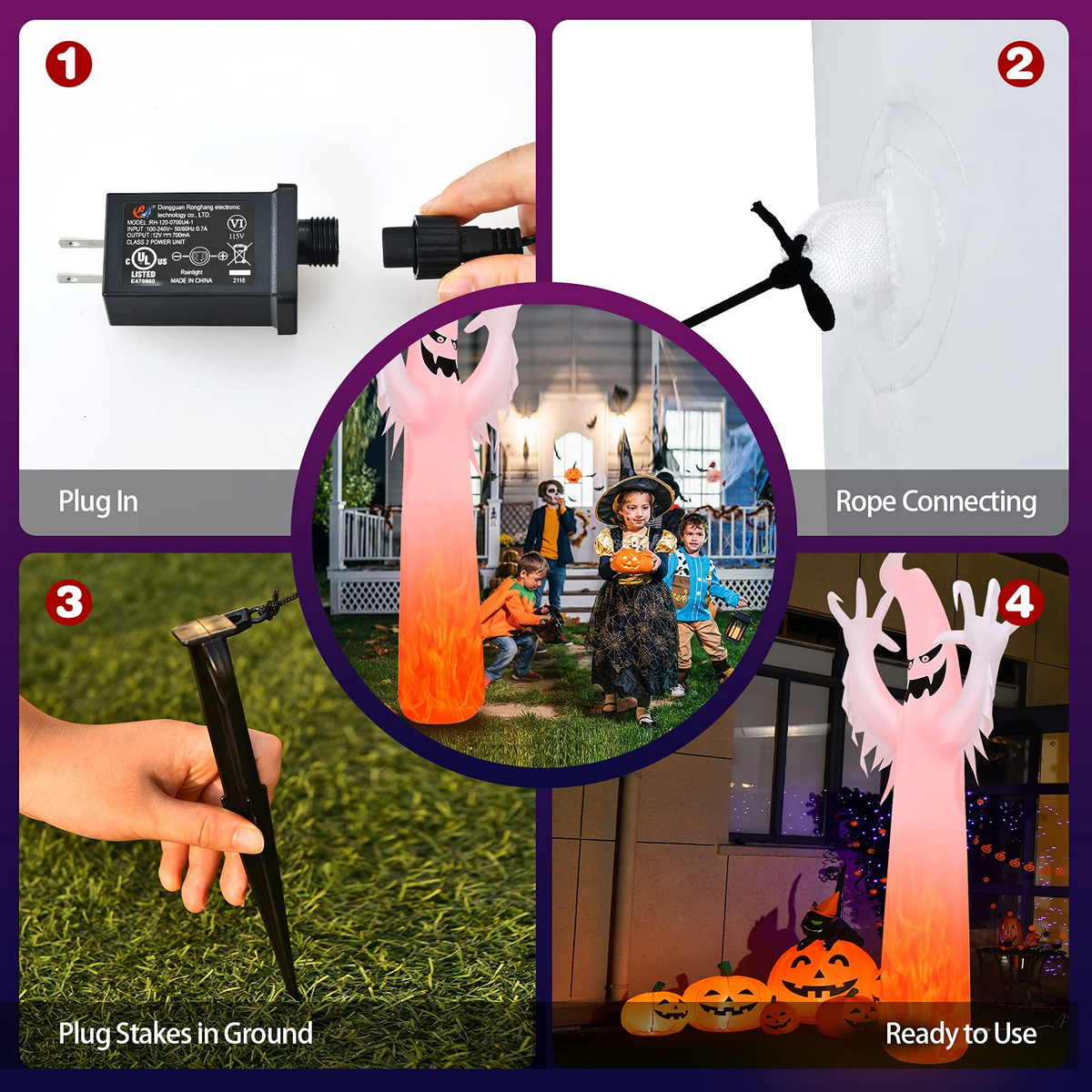 12 Ft Inflatable Ghost with Flame Light Effect