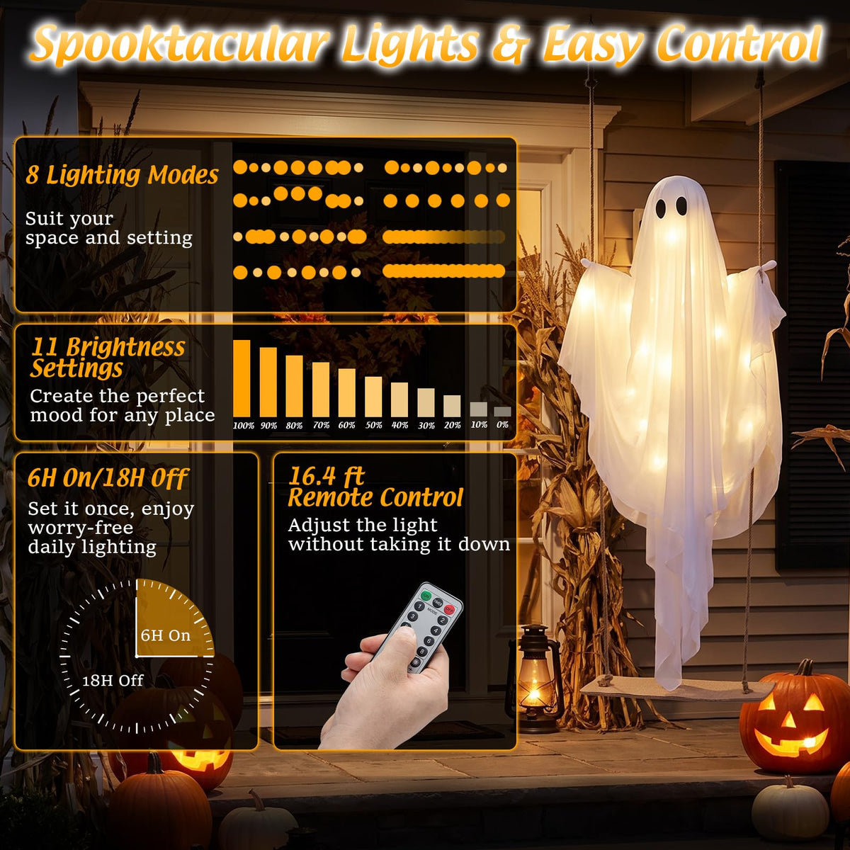 5 Ft Hanging Swing Ghost with LED Lights