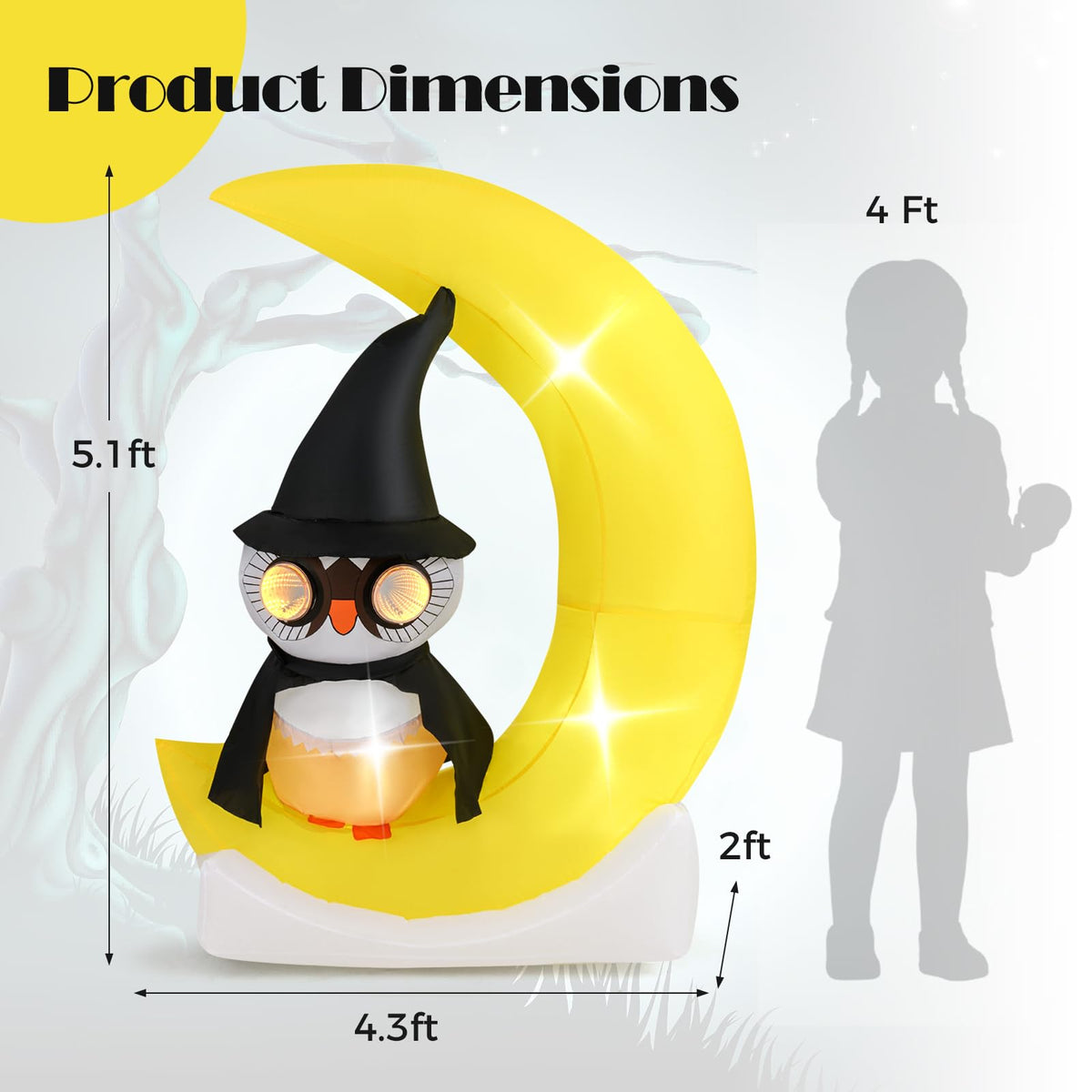 5.1 Ft Inflatable Owl on the Moon With Witch Hat