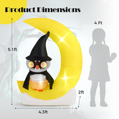 5.1 Ft Inflatable Owl on the Moon With Witch Hat