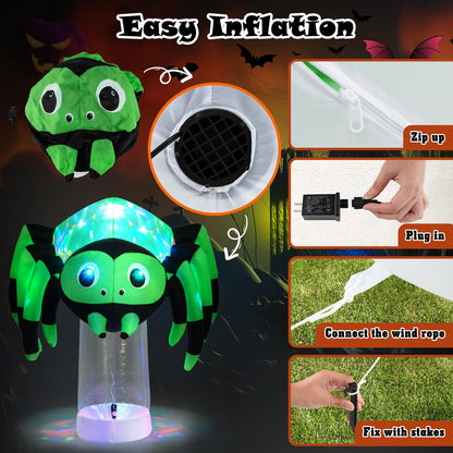 6 Ft Inflatable Spider with Rotating Light Column