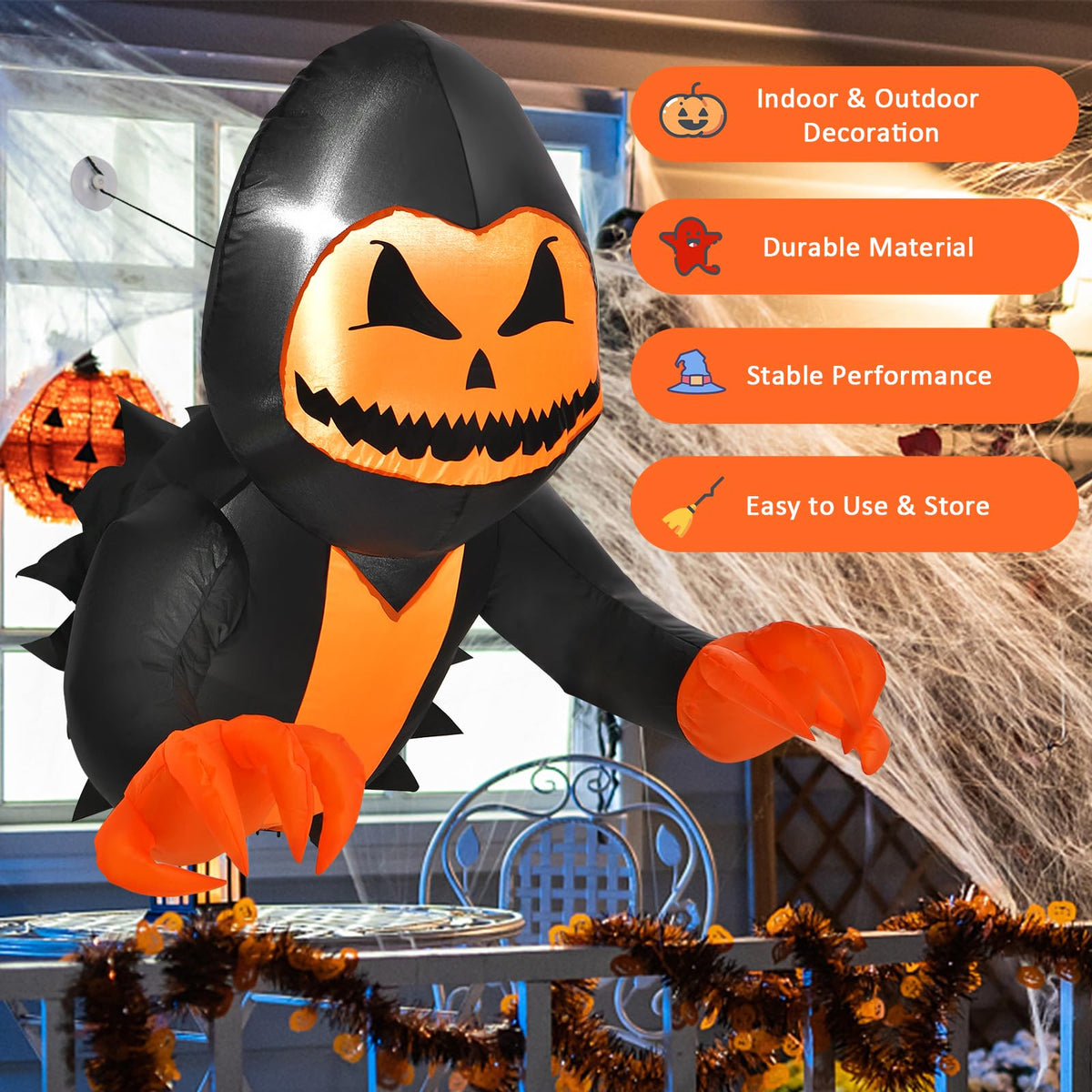 3.3 Ft Inflatable Pumpkin Head Window Ghost