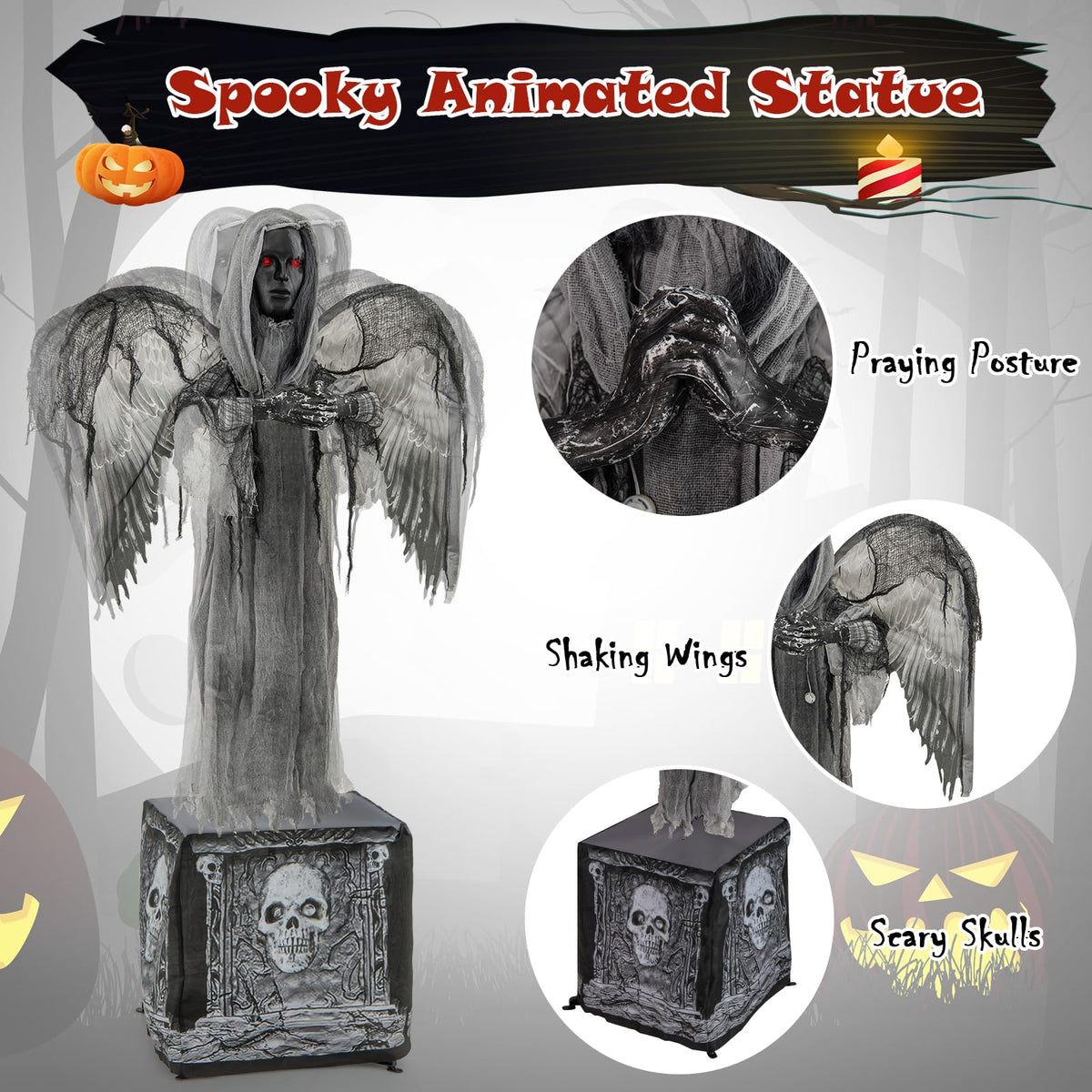 5.5 Ft Animated Praying Angel with Light-Up Eyes