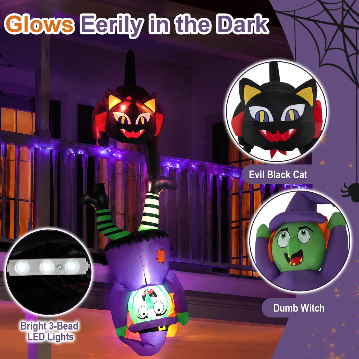 6.2 Ft Hanging Inflatable Witch and Black Cat
