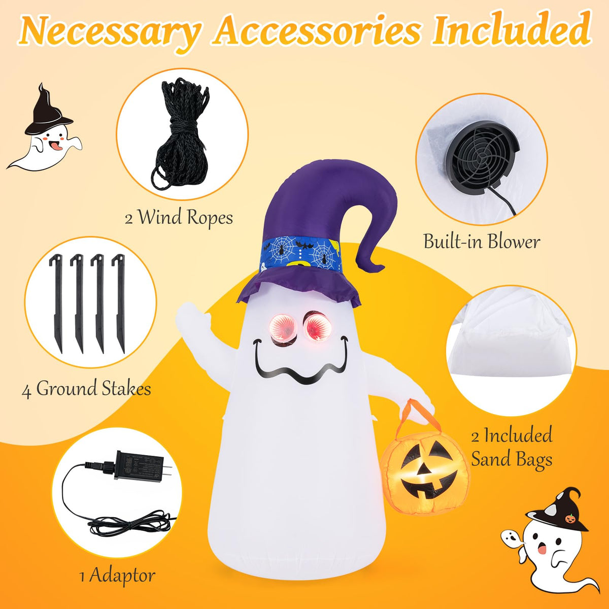 6 Ft Inflatable Ghost with Jack-O-Lantern