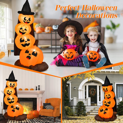 7 Ft Inflatable Stacked Pumpkins with Witch Hat