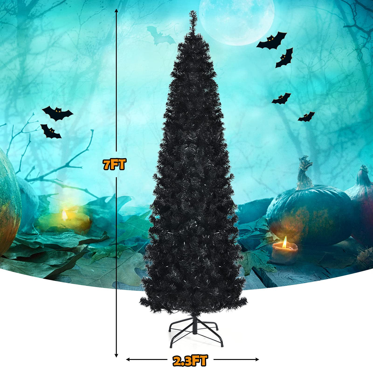 6 Ft Pre-Lit Black Pencil Tree, 280 LED Lights