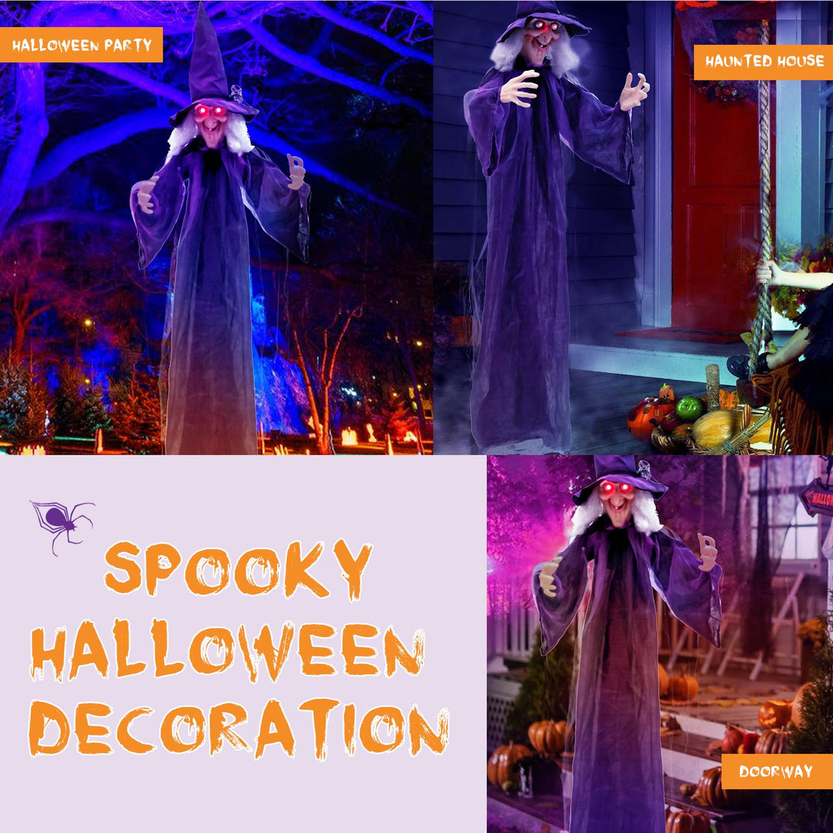6 Ft Hanging Animatronic Witch with Sound