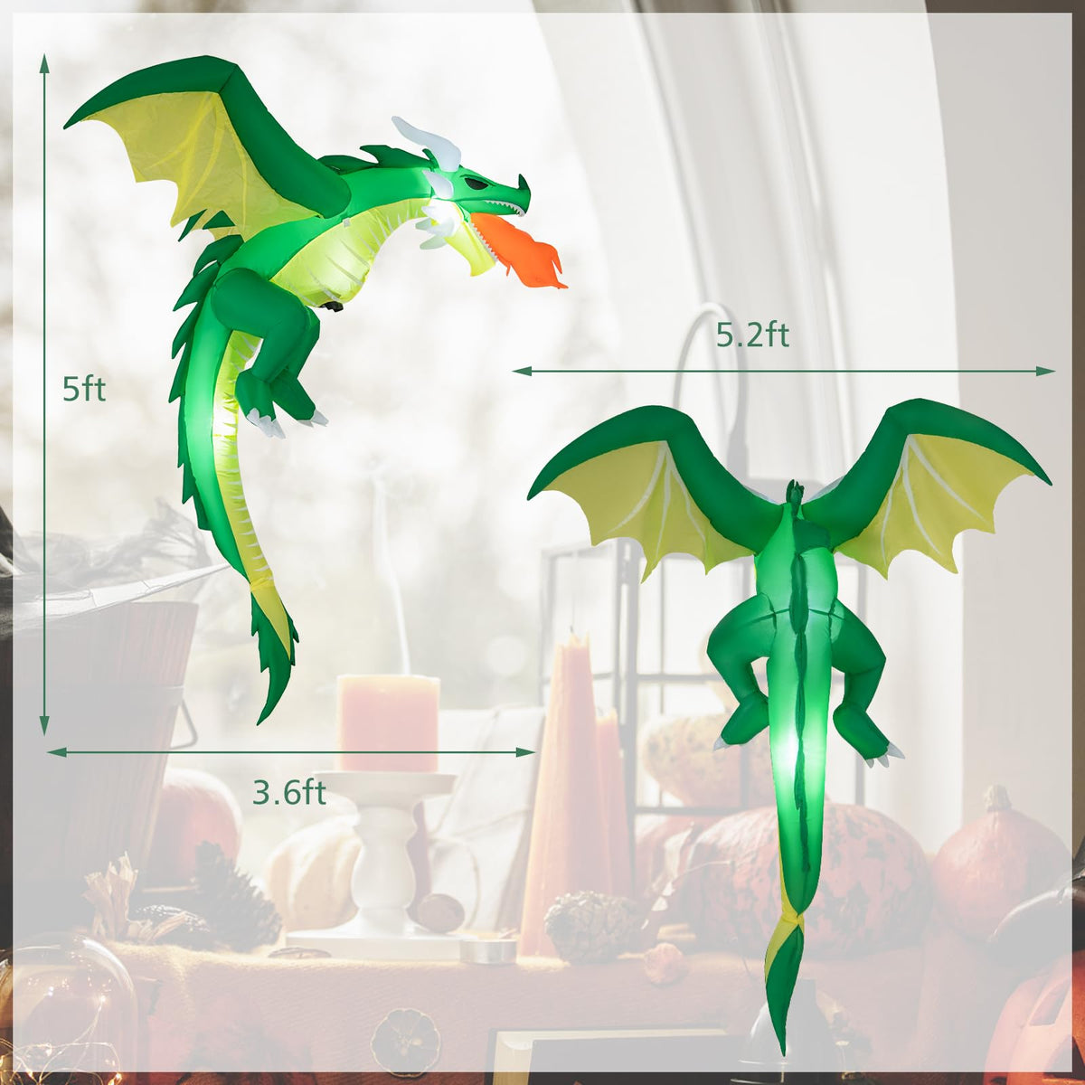 5.2 Ft Hanging Inflatable Dragon with LED Lights