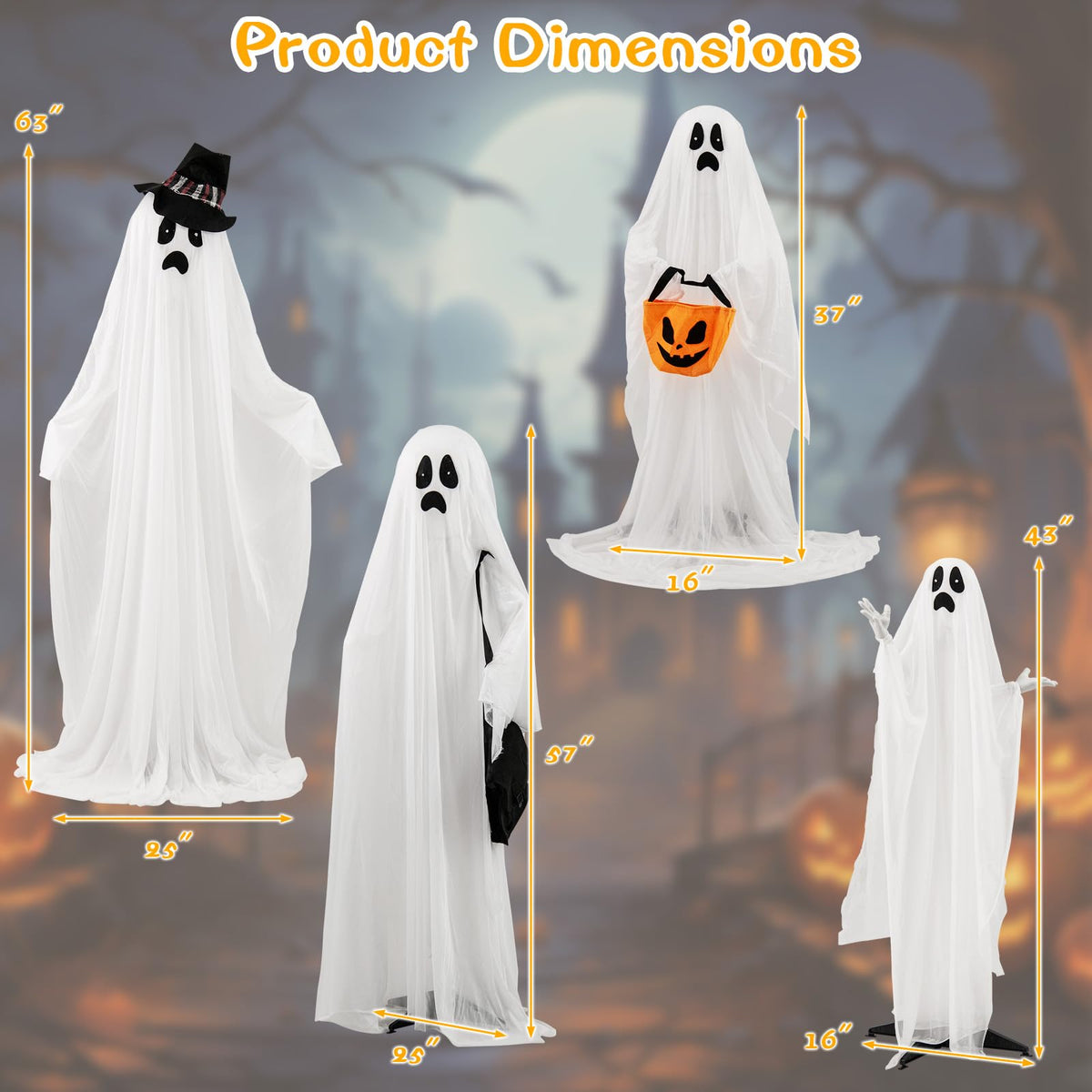 Light Up Ghost Family, 4 Piece Halloween Set