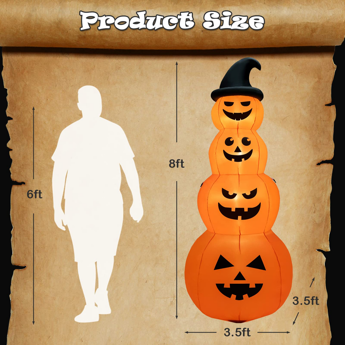 8 Ft Inflatable Pumpkin Stack with Wizard Hat