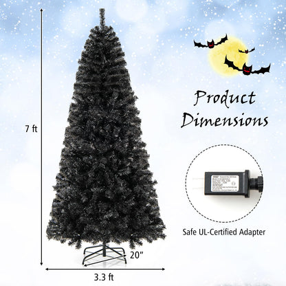7 Ft Pre-Lit Black Halloween Tree, Bendable Top