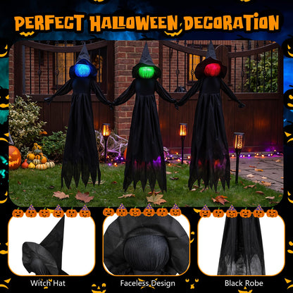 9.3 Ft Light Up Witch Yard Stakes, Set of 3