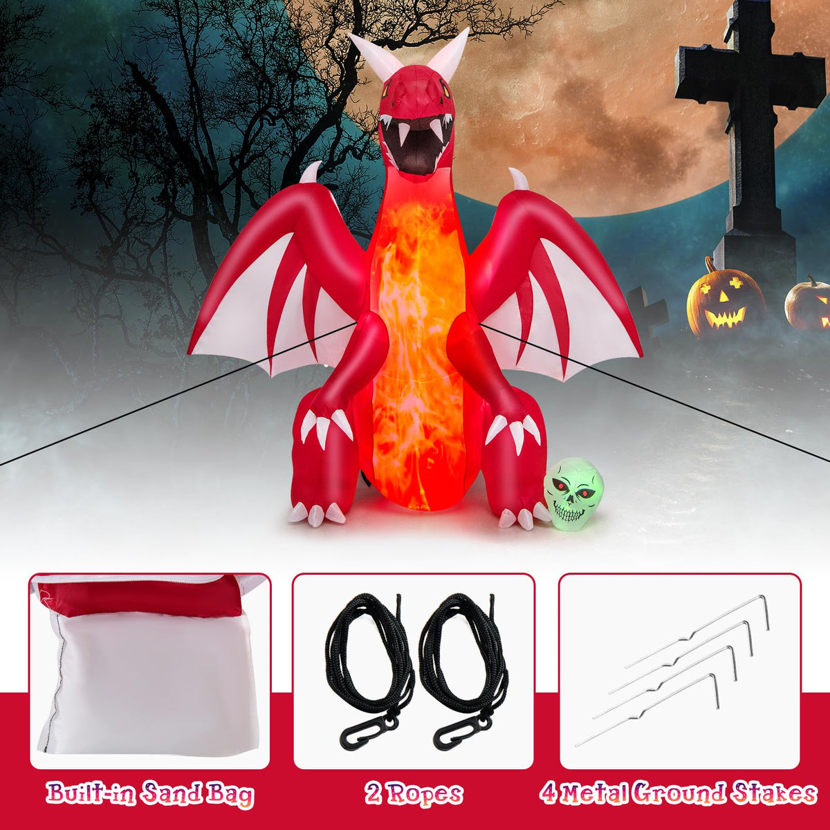 8 Ft Inflatable Fire Dragon Yard Decoration