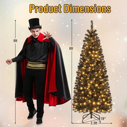 6 Ft Pre-Lit Black Pencil Tree, 280 LED Lights