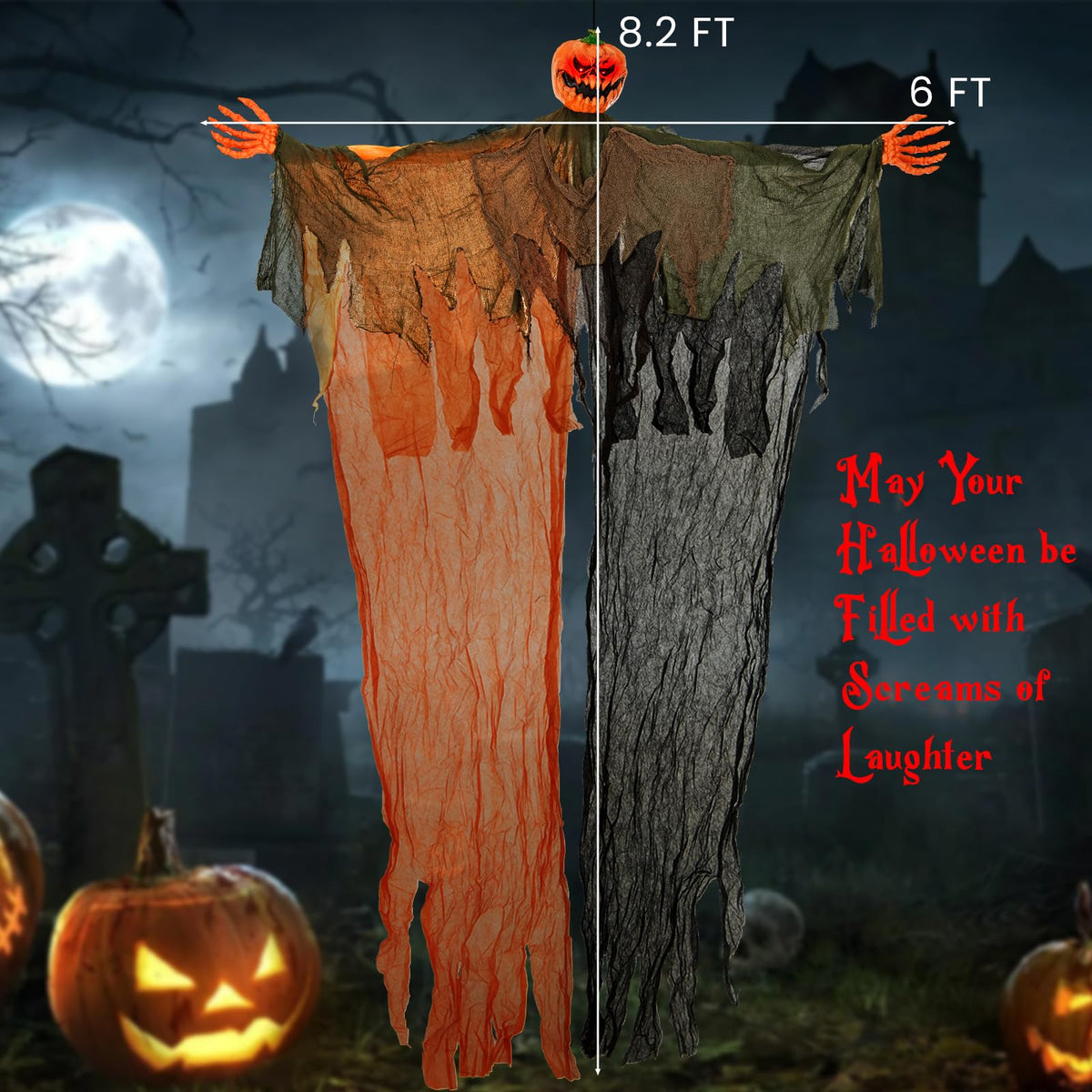 6 Ft Hanging Ghost Pumpkin Man with LED Eyes