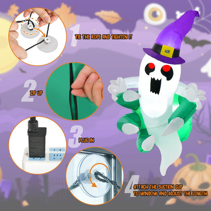 3.6 Ft Inflatable Window Ghost with LED Lights