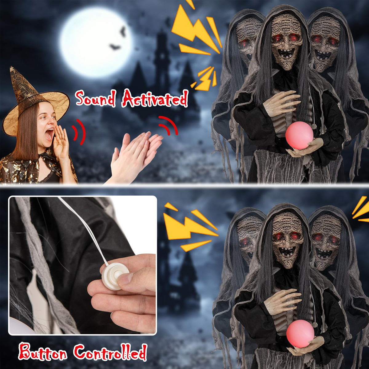 6 Ft Talking Animatronic Witch with Light-Up Eyes