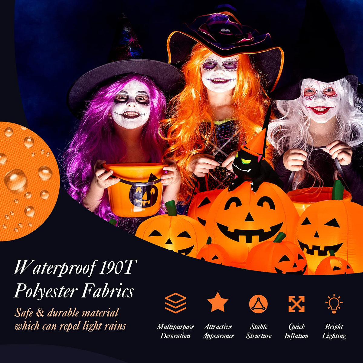 7.5 Ft Inflatable Pumpkin with Witch and Cat