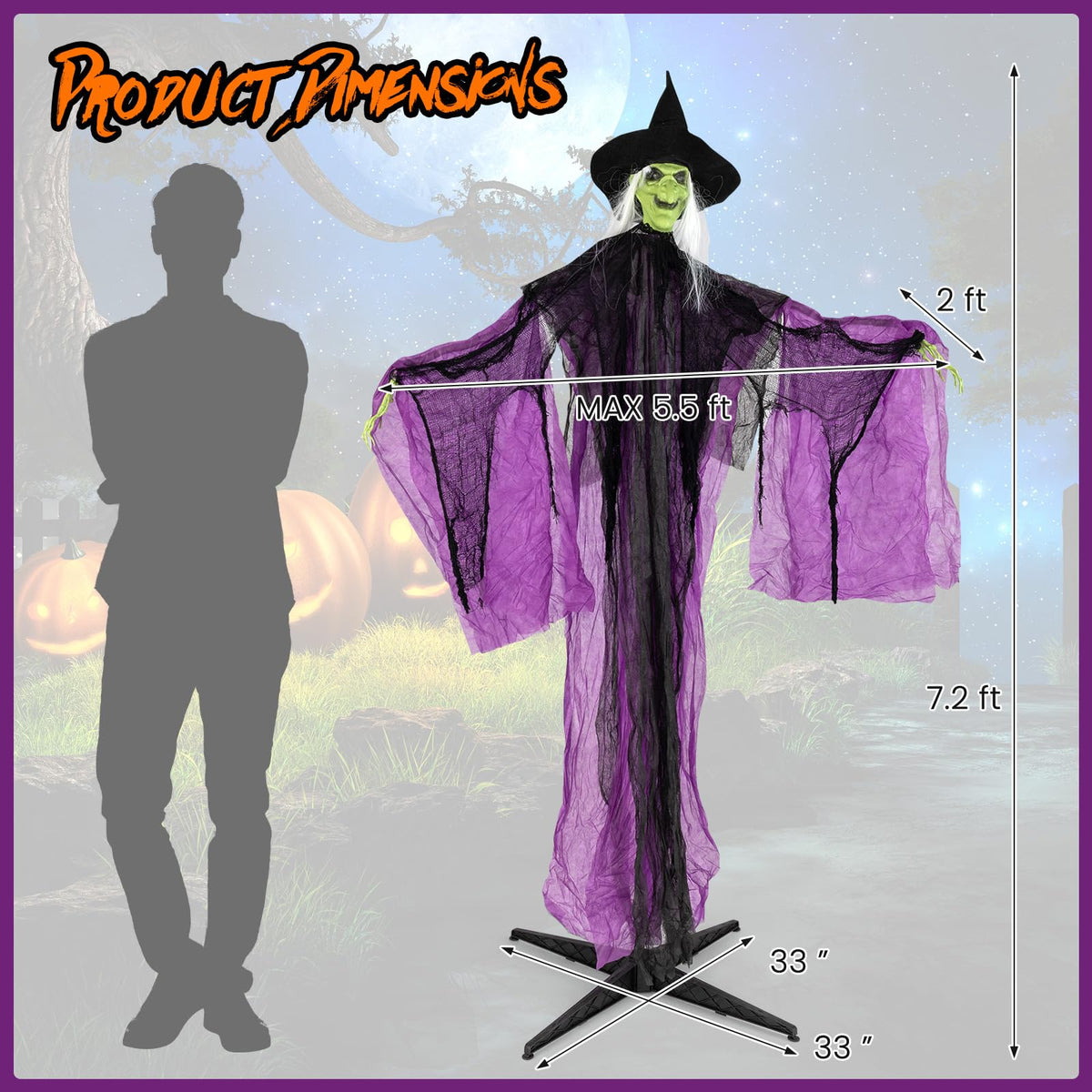 7.2 Ft Animated Standing Witch with Lit Eyes