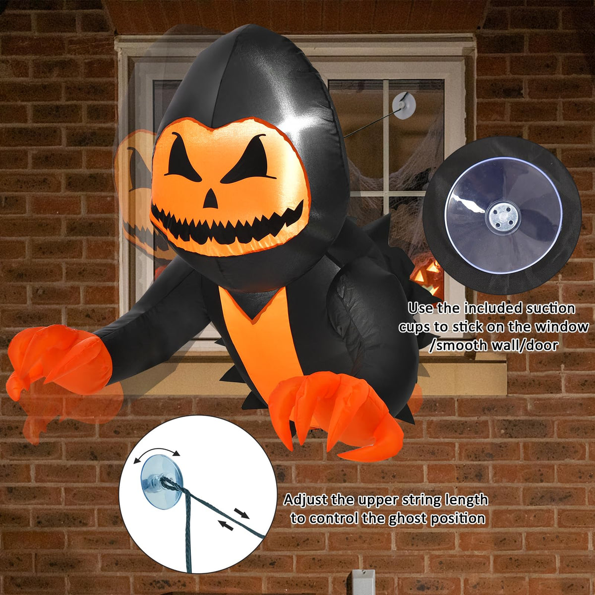 3.3 Ft Inflatable Pumpkin Head Window Ghost