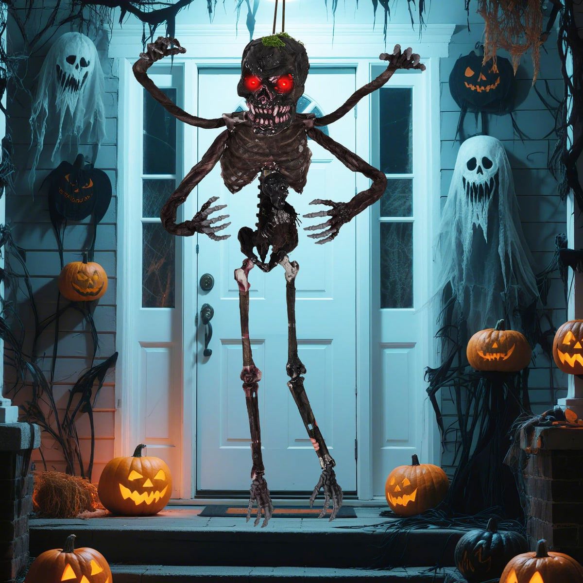 6 Ft Hanging Animated Zombie with Red Eyes