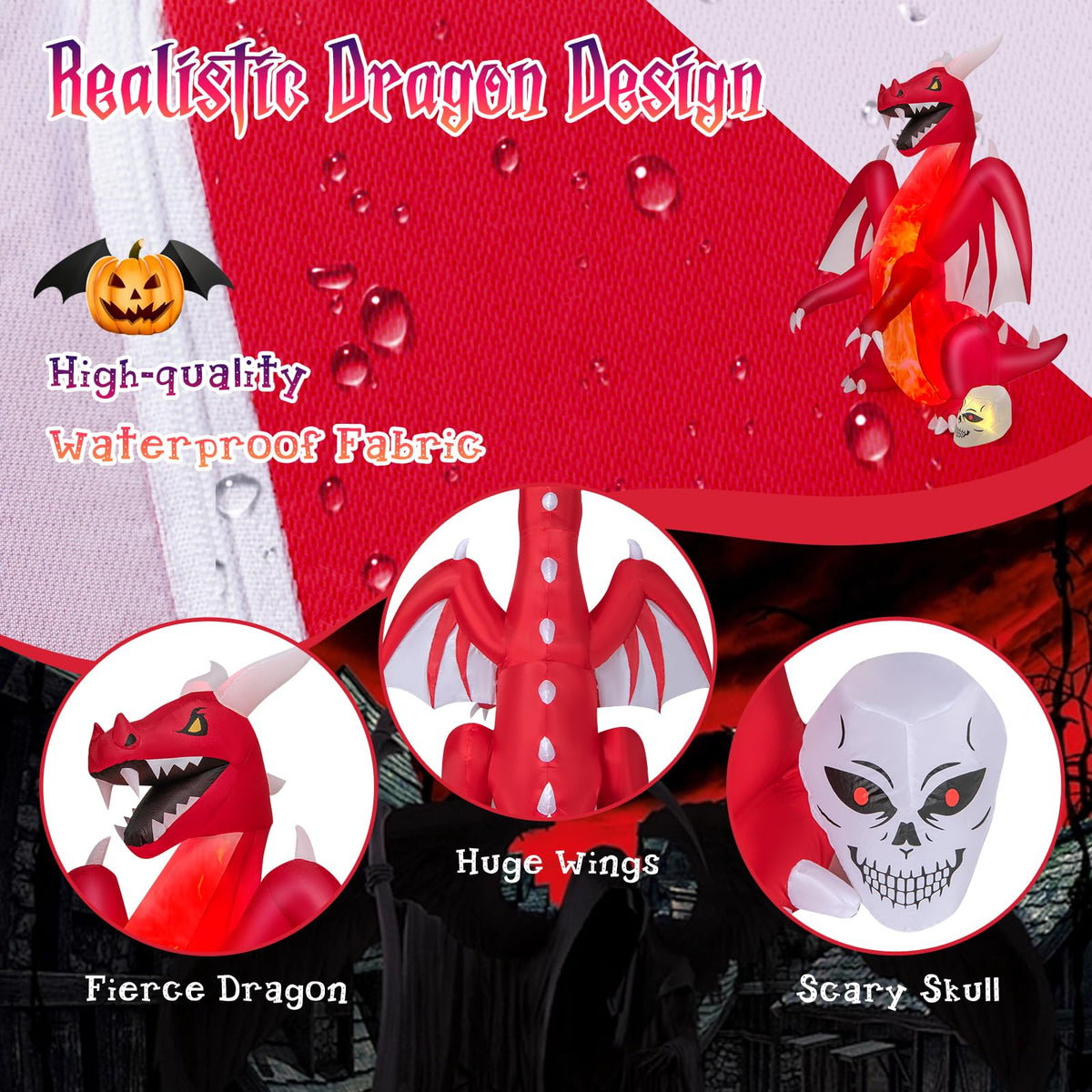 8 Ft Inflatable Fire Dragon Yard Decoration