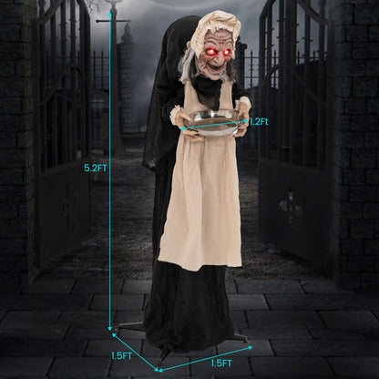 5.2 Ft Animated Old Lady Greeter with Candy Dish