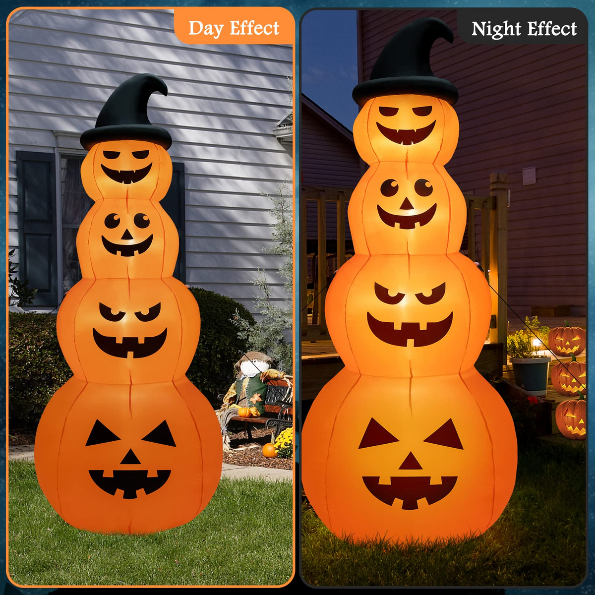 8 Ft Inflatable Pumpkin Stack with Wizard Hat