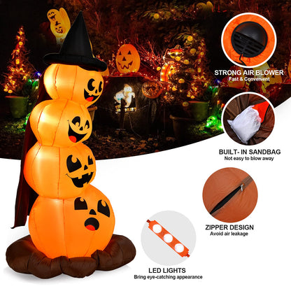 7 Ft Inflatable Stacked Pumpkins with Witch Hat