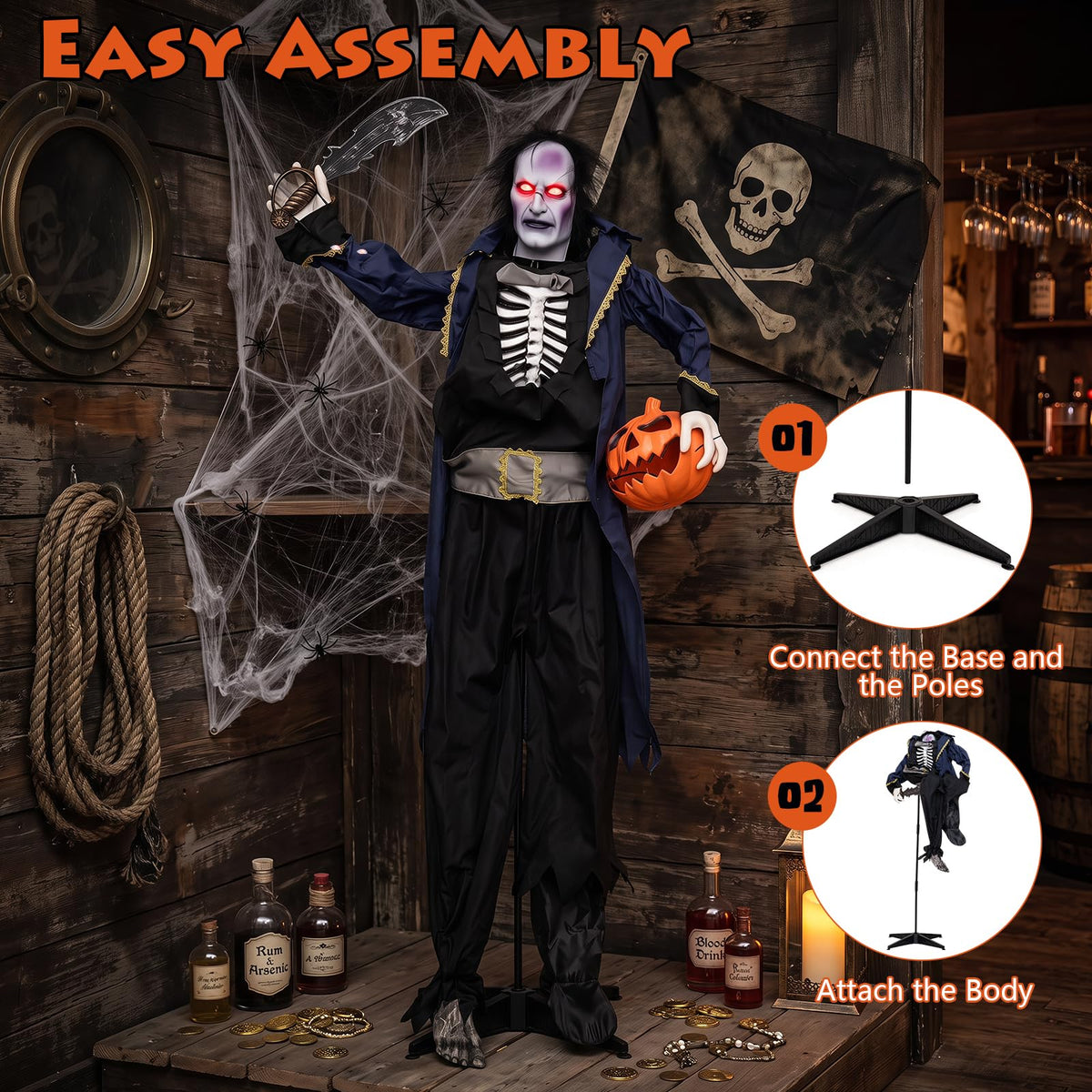 6 Ft Animated Vampire Pirate with Pop-Up Head