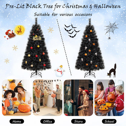 6, 7 or 8 Ft Pre-Lit Black Artificial Tree
