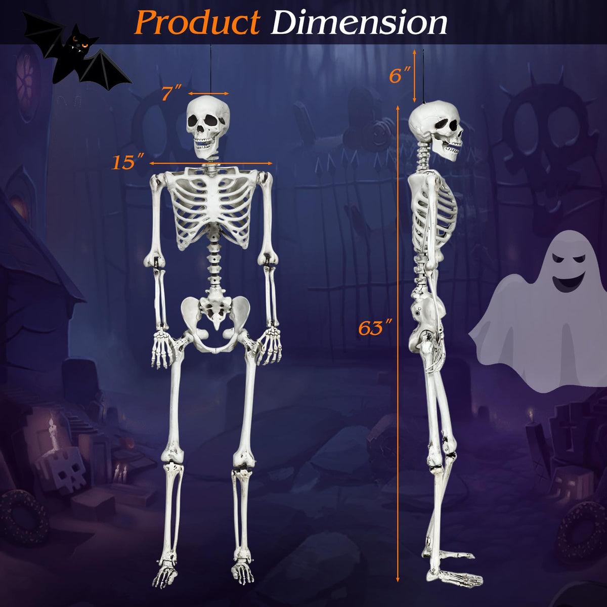 5.4 Ft Life Size Posable Halloween Skeleton