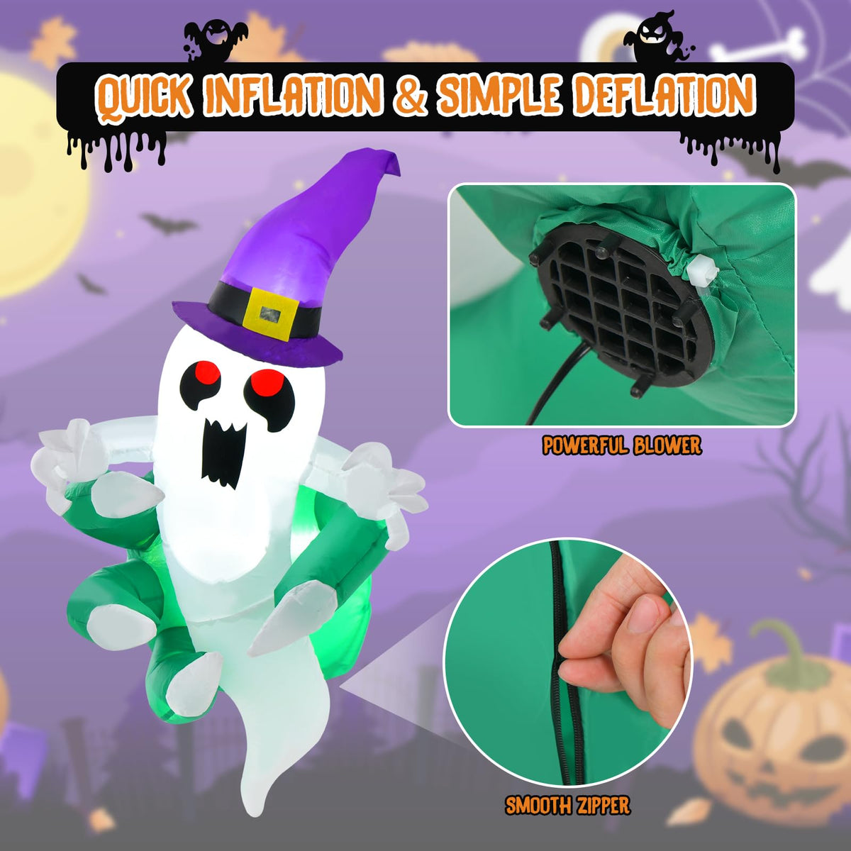 3.6 Ft Inflatable Window Ghost with LED Lights