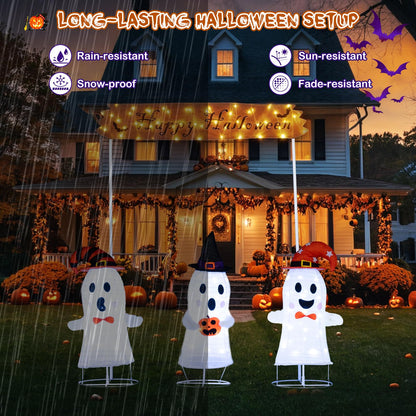 Lighted Halloween Ghost Set with Sign, 4 Pieces
