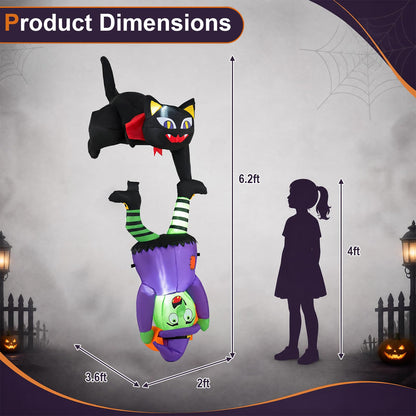 6.2 Ft Hanging Inflatable Witch and Black Cat