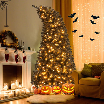 7 Ft Pre-Lit Black Halloween Tree, Bendable Top