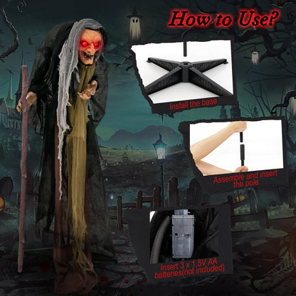 5 Ft Standing Animatronic Witch with Red Eyes