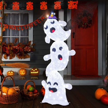 4 Ft Light Up Stacked Ghosts Yard Decoration