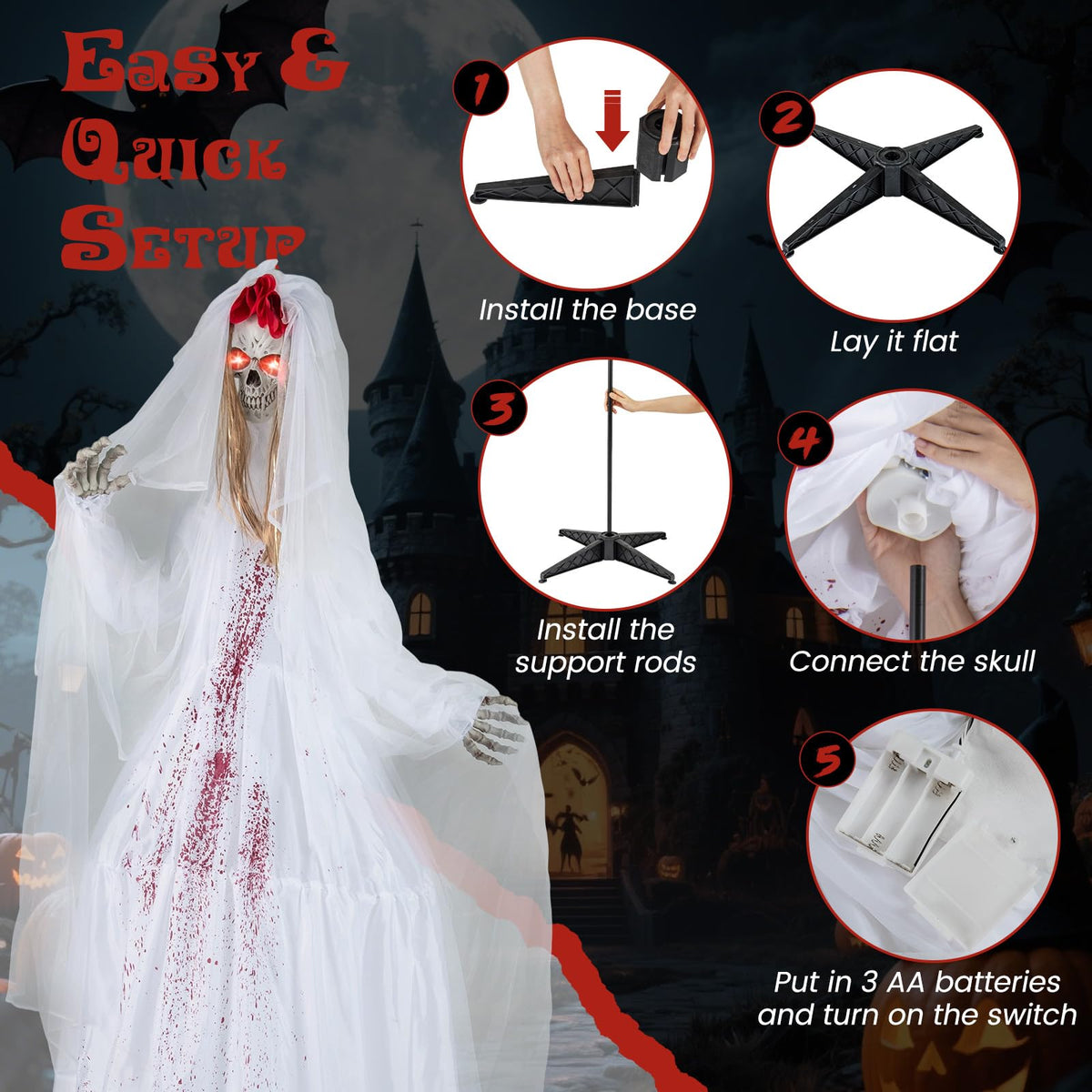 7.2 Ft Animatronic Skeleton Bride and Groom