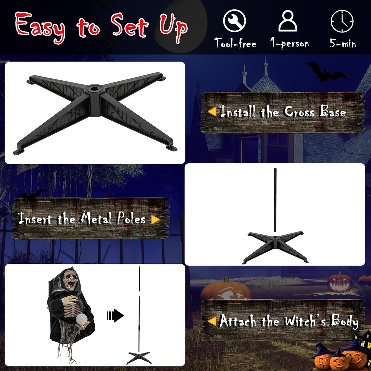 6 Ft Talking Animatronic Witch with Light-Up Eyes