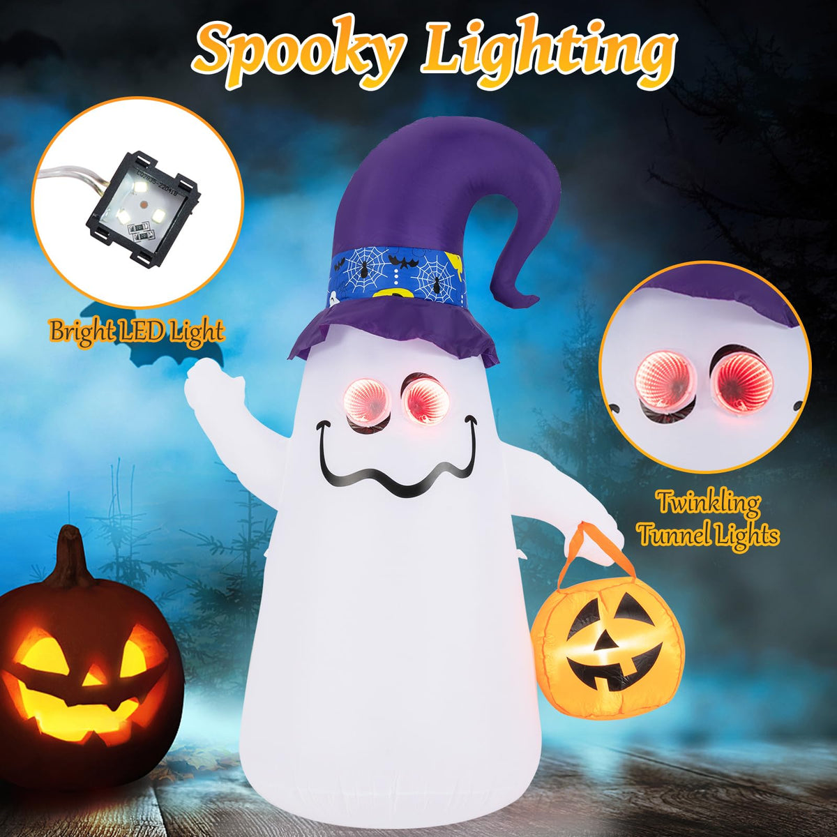 6 Ft Inflatable Ghost with Jack-O-Lantern