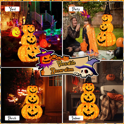 5 Ft Light Up Stacked Pumpkin Yard Decoration