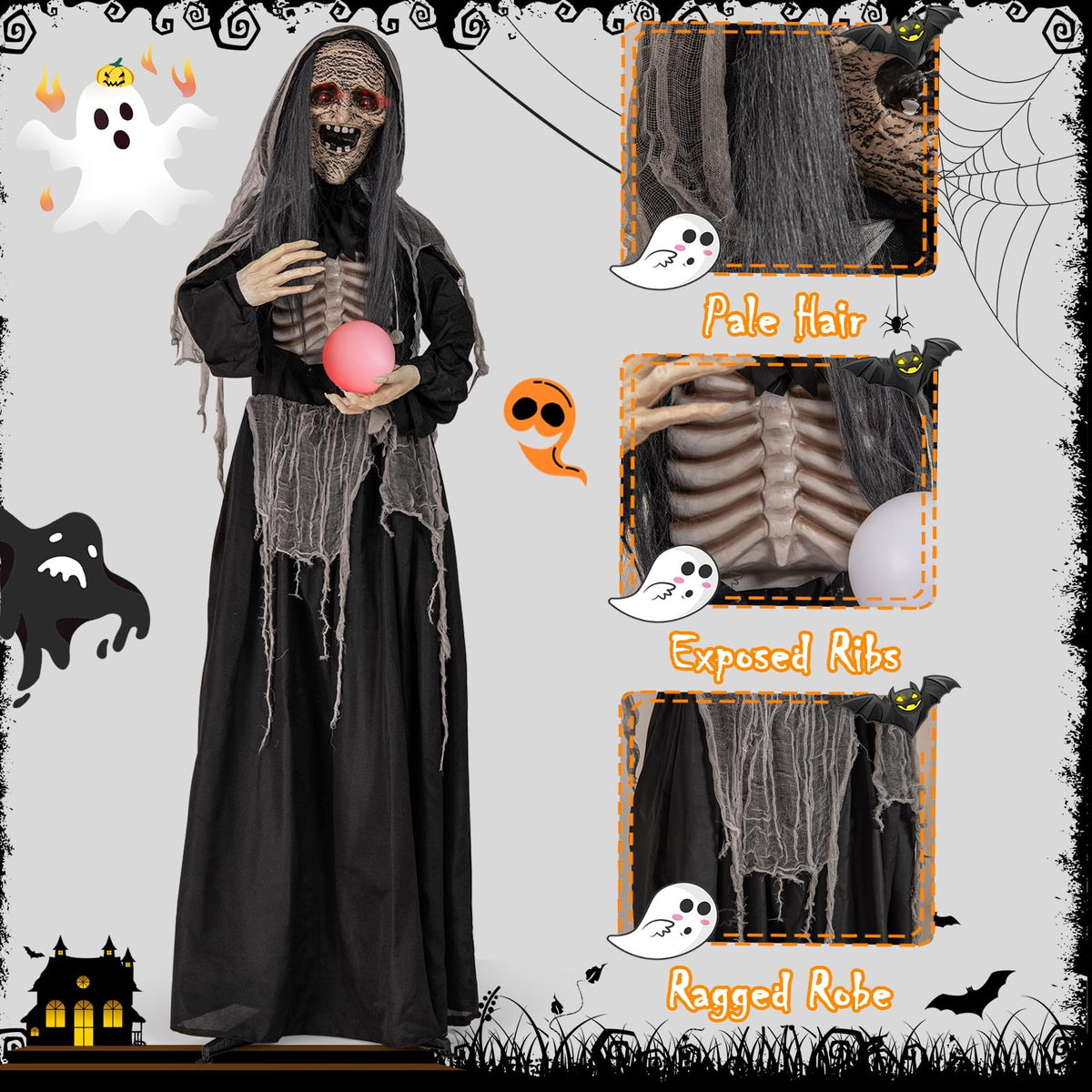 6 Ft Talking Animatronic Witch with Light-Up Eyes